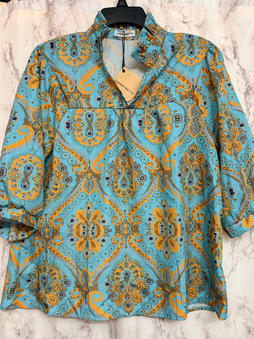 Cherrybetty Turquoise & Yellow Paisley-Print Women's Blouse